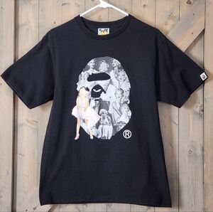 A Bathing Ape X Marilyn Monroe Collab Big Head Graphic Black Tee Size Medium